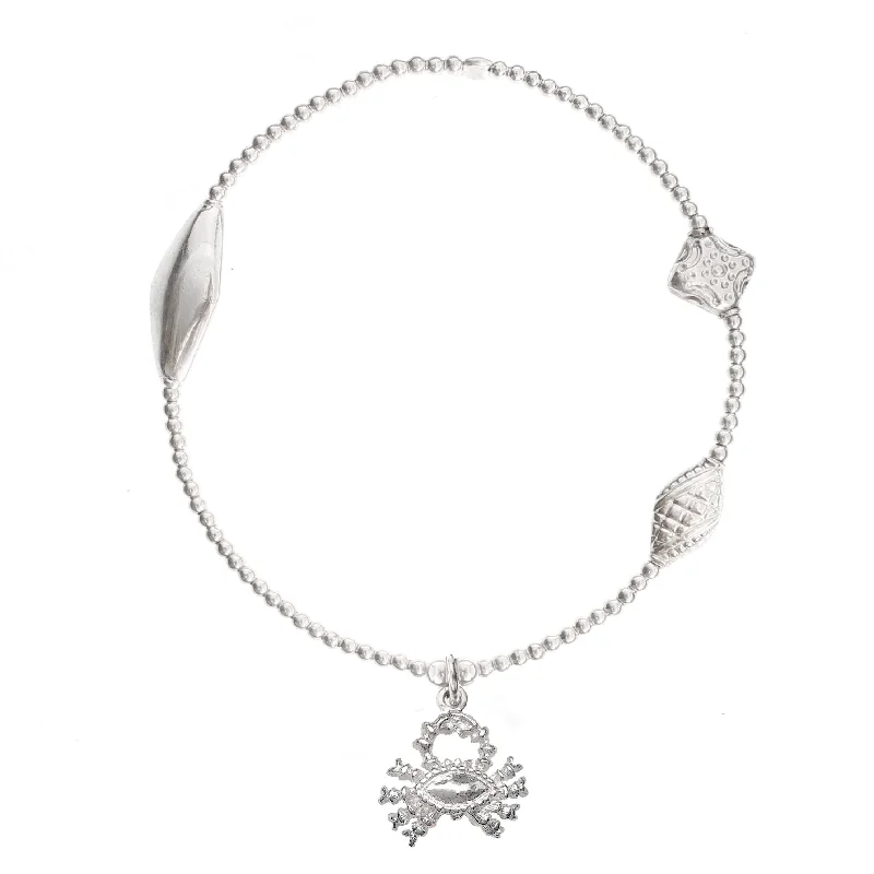 Ladies bracelets natural stones-Crab Charm Bracelet in Sterling Silver