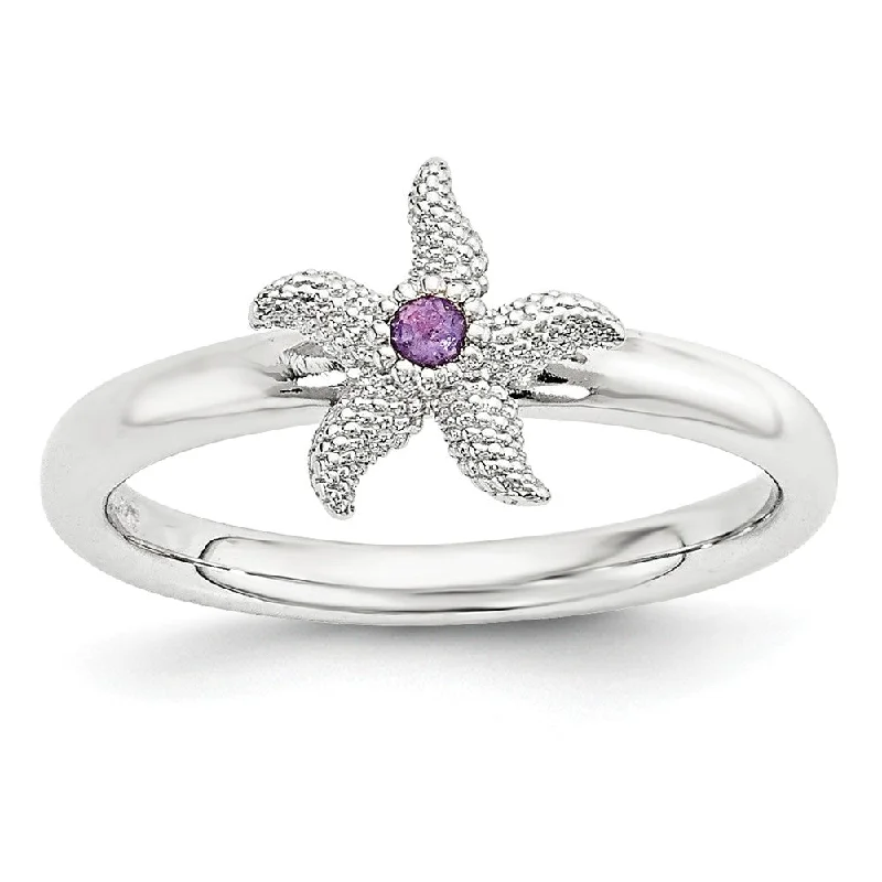 Ladies ring custom made-Sterling Silver Stackable Expressions Amethyst 10mm Starfish Ring