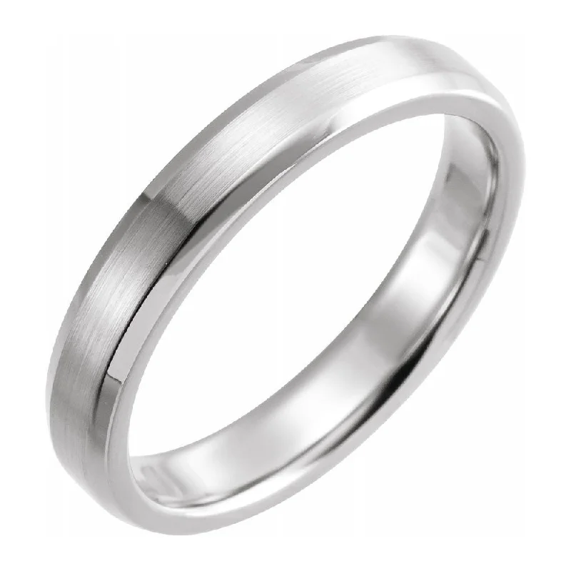 Ladies ring minimalist styles-4mm Continuum Sterling Silver Beveled Edge Satin Comfort Fit Band