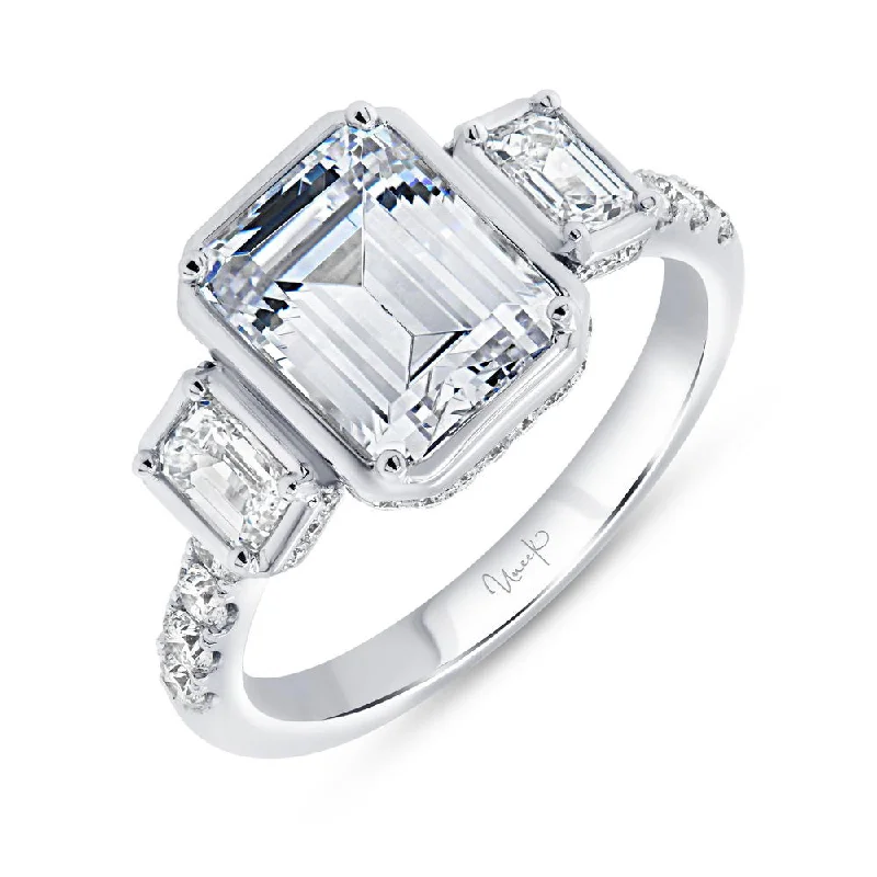 Ladies engagement rings bold statements-Uneek Alexandria Collection Three-Stone Emerald Cut Engagement Ring