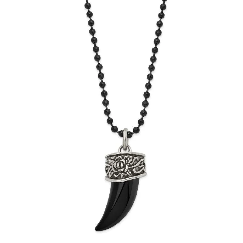 Ladies necklaces white gold-Stainless Steel Polished/Antiqued Black IP-plated Claw Necklace