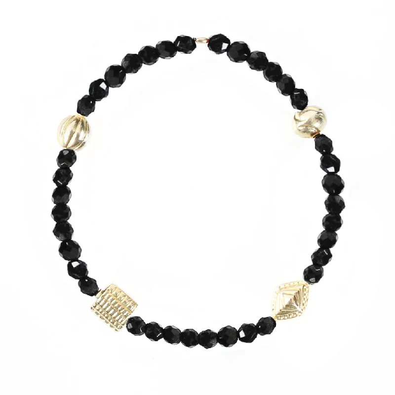 Ladies bracelets e-commerce sites-Onyx & Gold Beads Balance Bracelet