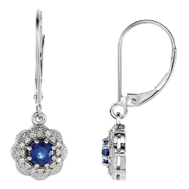 Ladies earrings minimalist designs-9.5 x 28mm 14k White Gold Sapphire & 1/8 CTW (GH, I1) Diamond Earrings