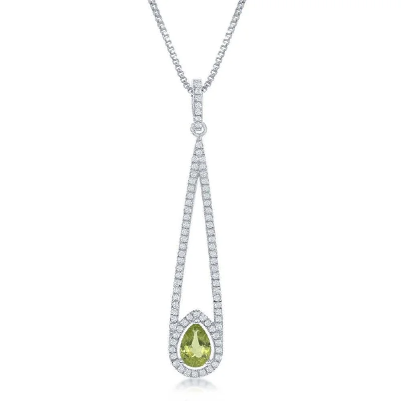 Ladies necklaces animal themes-Sterling Silver Green Peridot Teardrop Necklace