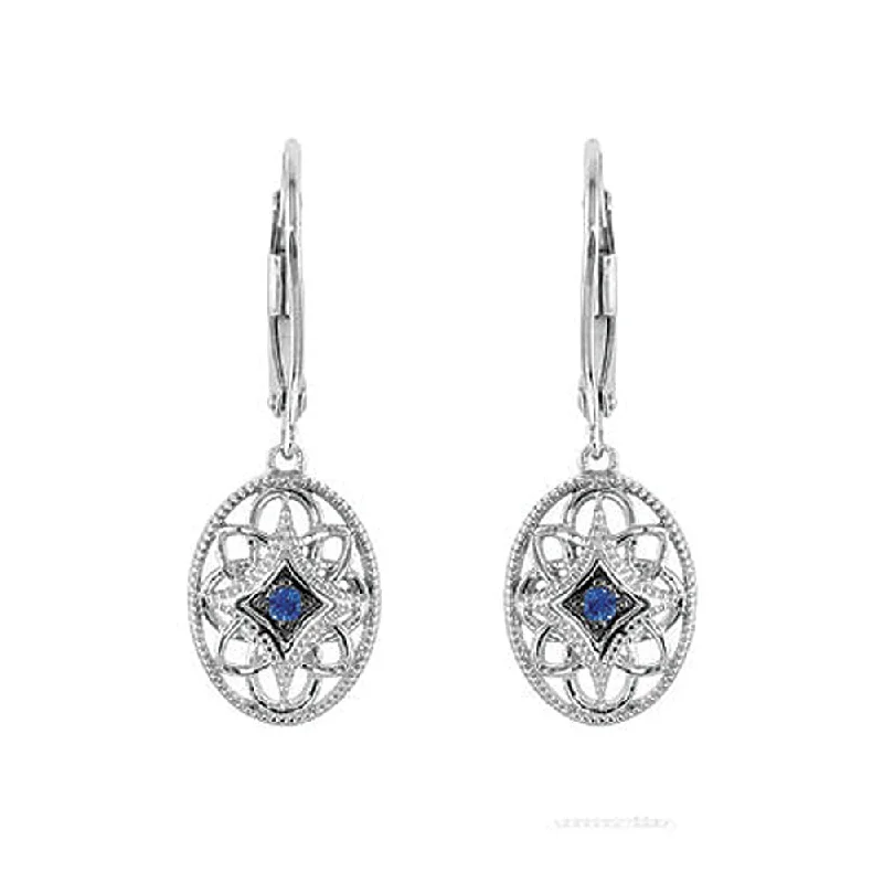 Ladies earrings buying tips-Sterling Silver & Blue Sapphire Vintage Style Oval Lever Back Earrings