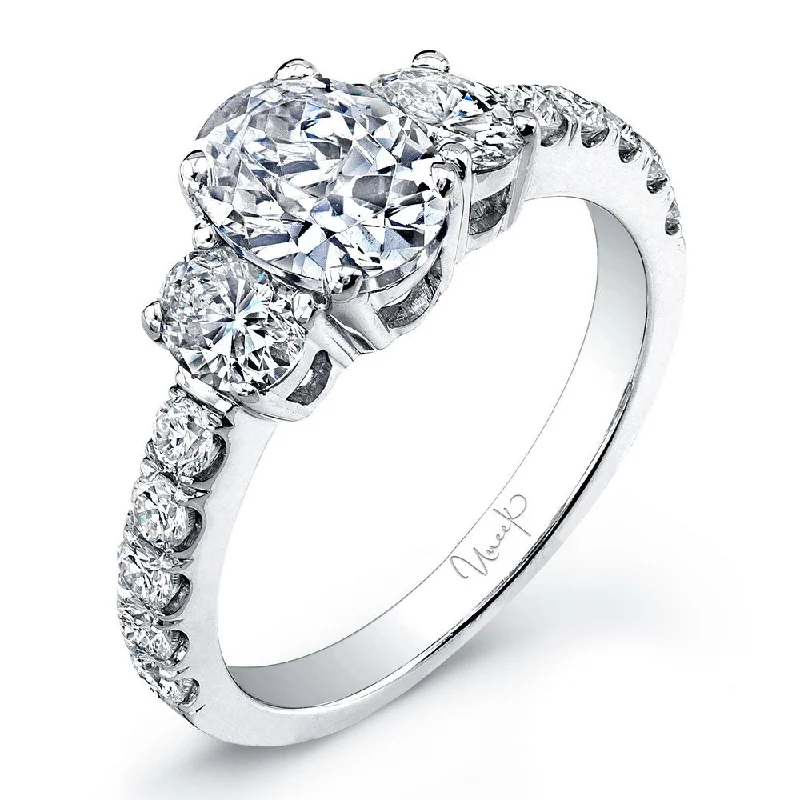 Ladies engagement rings global brands-Uneek Signature Collection Three-Stone Oval Shaped Engagement Ring