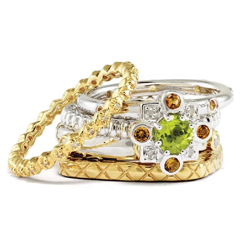 Ladies ring friendship rings-Sterling Silver & 14K Gold Plated Stackable Golden Dreams Ring Set