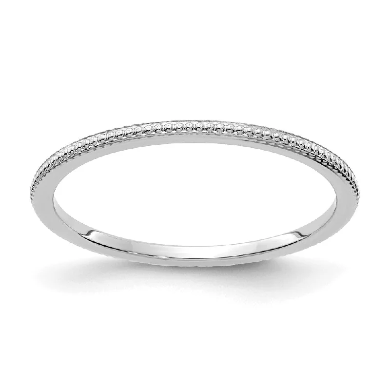 Ladies ring classic looks-1.2mm 10k White Gold Beaded Stackable Band