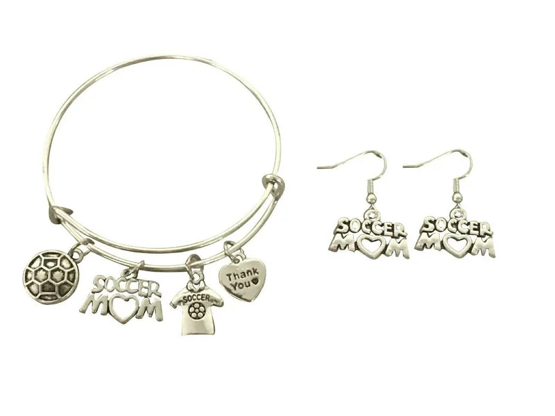 Ladies bracelets luxurious designs-Soccer Mom - Bangle Bracelet & Earrings Set