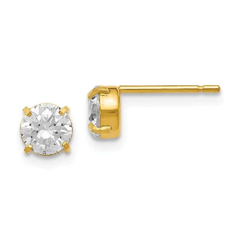 Ladies earrings daily wear-5mm Cubic Zirconia Stud Earrings in 14k Yellow Gold