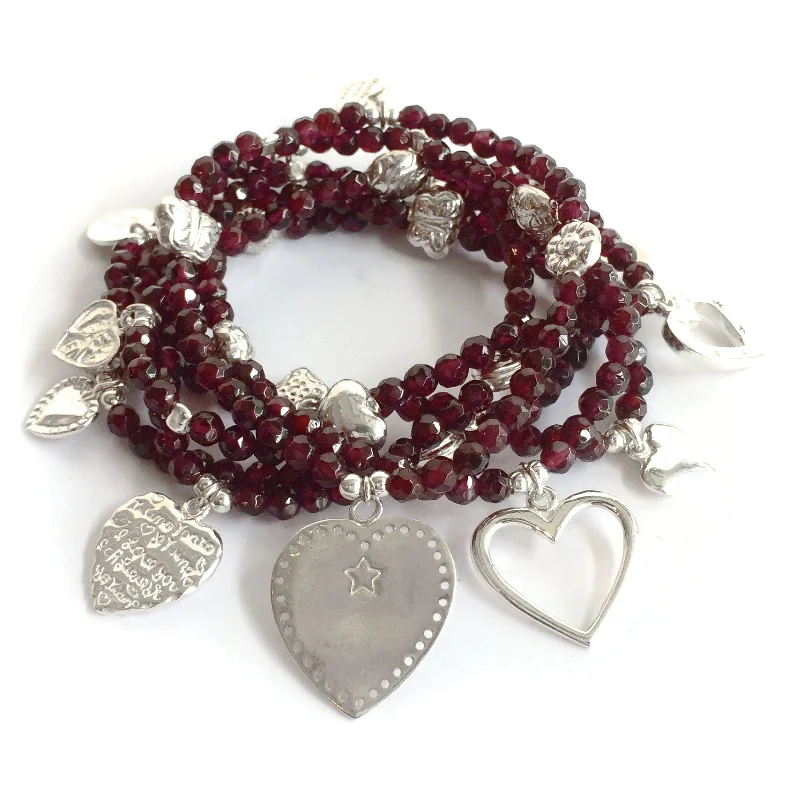 Ladies bracelets Valentine’s Day-Hearts LOVE & HEALING Bracelet Garnet 6-Stack