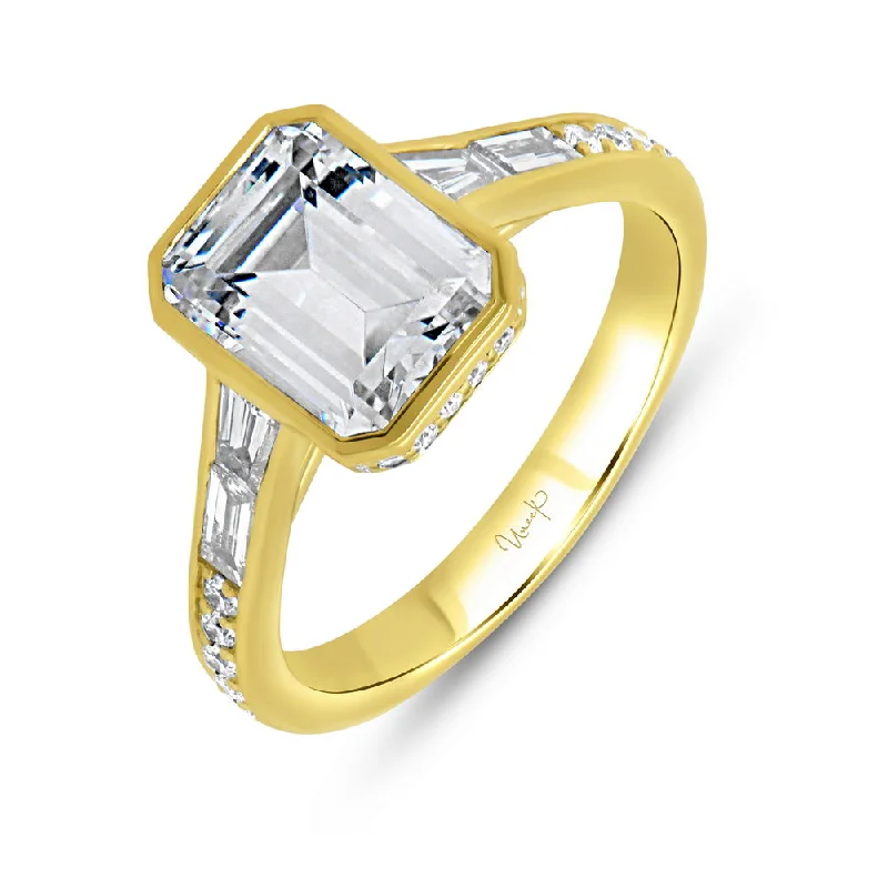 Ladies engagement rings romantic styles-Uneek Alexandria Collection Bezel Emerald Cut Engagement Ring