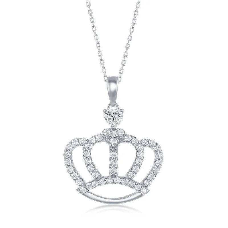 Ladies necklaces affordable picks-Sterling Silver Crown Cubic Zirconia Necklace