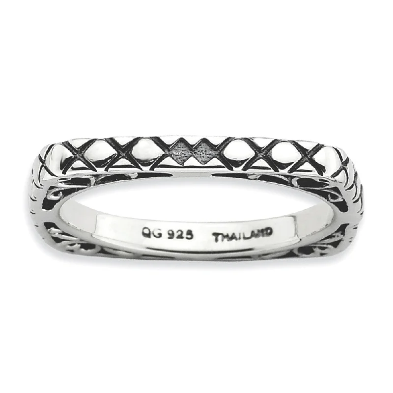 Ladies ring friendship rings-2.25mm Stackable Antiqued Sterling Silver Square Snake Skin Band