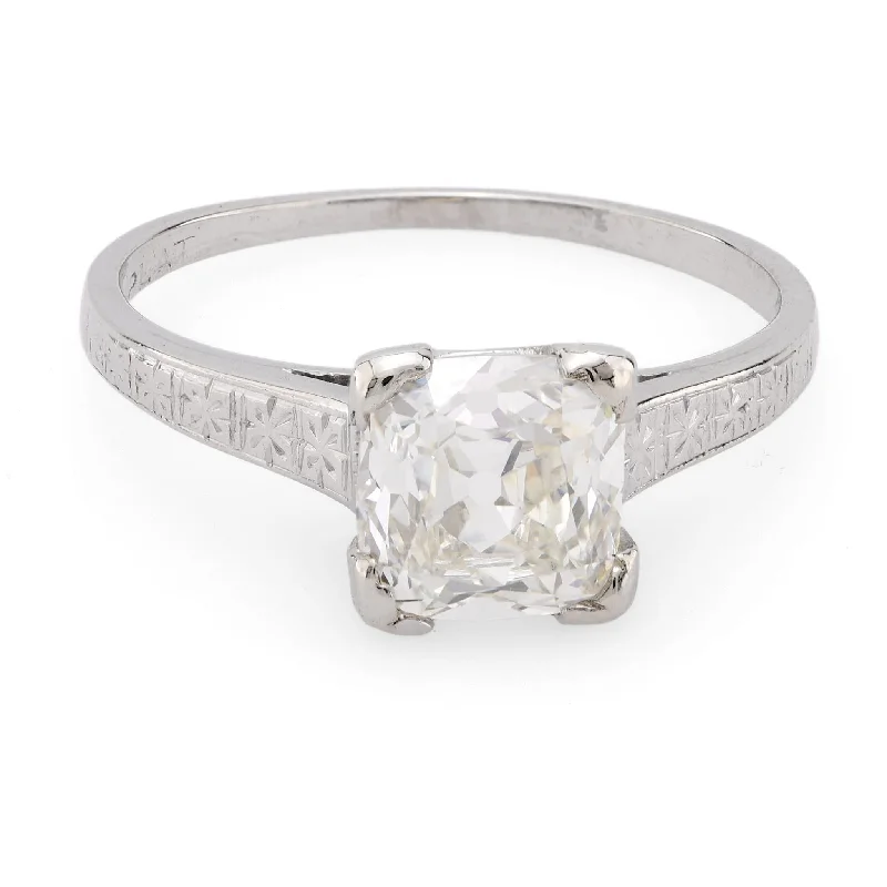 Ladies engagement rings elegant classics-Art Deco GIA 1.51 carat cushion cut platinum solitaire engagement ring