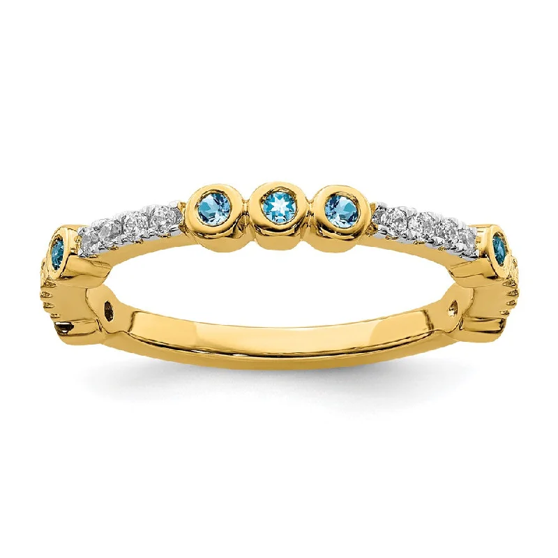 Ladies ring ruby stones-2mm 14k Yellow Gold Blue Topaz & .08 Ctw Diamond Stackable Band