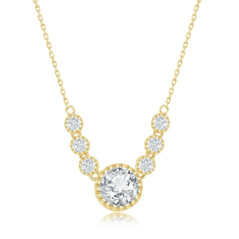 Ladies necklaces Valentine’s Day-Sterling Silver Gold Plated Round Cubic Zirconia Necklace