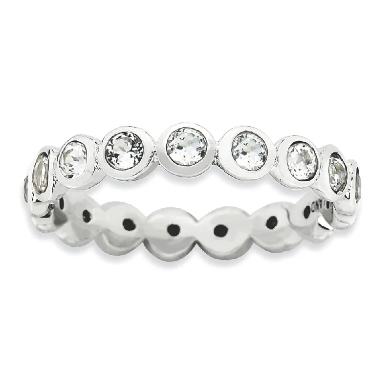 Ladies ring holiday gifts-3.5mm Sterling Silver with Crystals Stackable Band