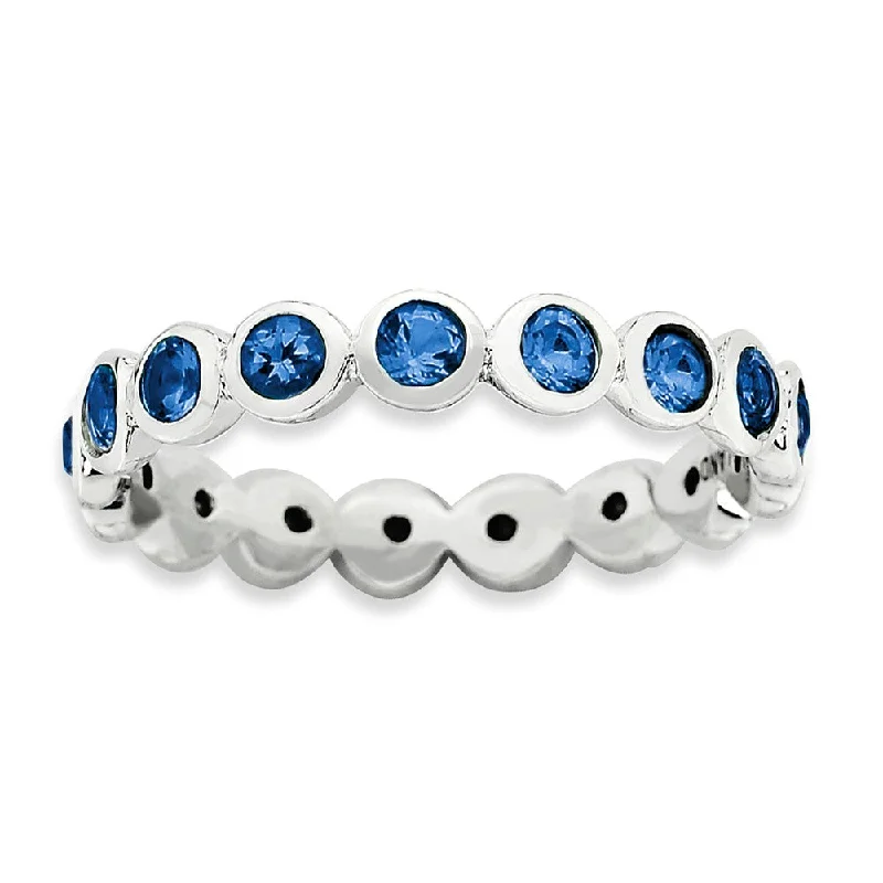 Ladies ring elegant styles-3.5mm Sterling Silver with Dark Blue Crystals Stackable Band