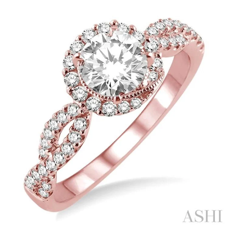 Ladies engagement rings hypoallergenic-1/3 Ctw Diamond Semi-mount Engagement Ring in 14K Rose Gold