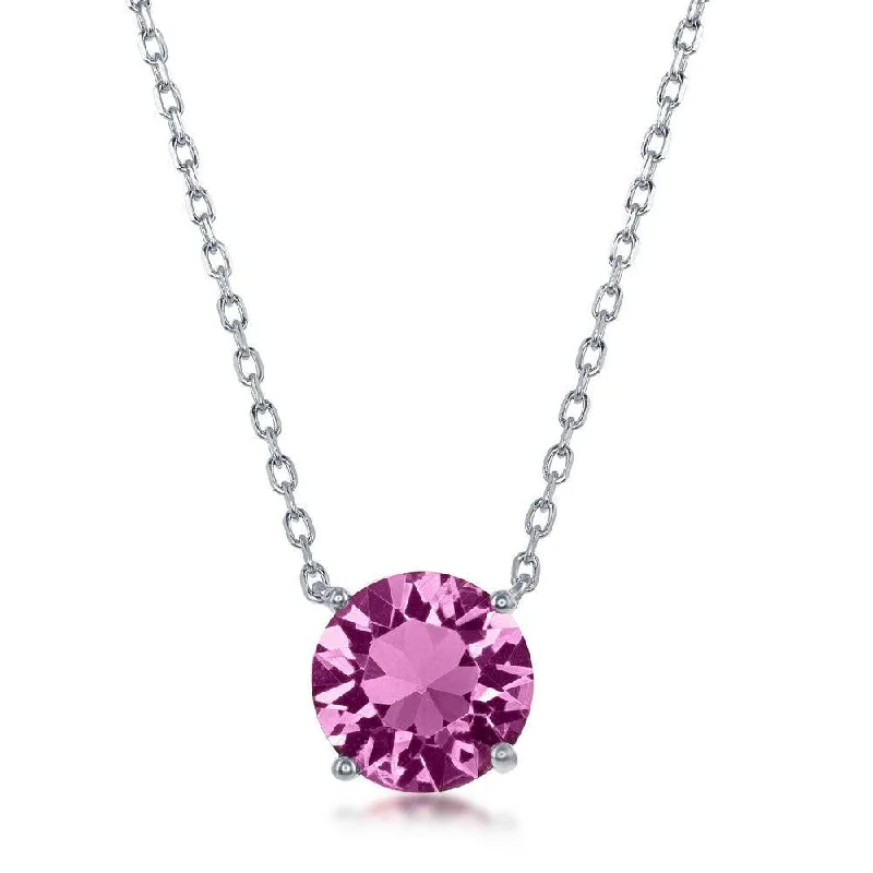 Ladies necklaces vintage charm-Sterling Silver 8mm Rose "October" Swarovski Element Necklace