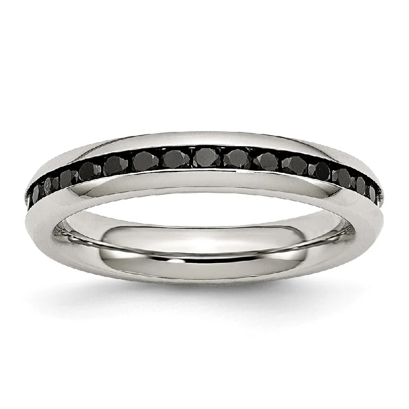 Ladies ring white gold-4mm Stainless Steel And Black Cubic Zirconia Stackable Band