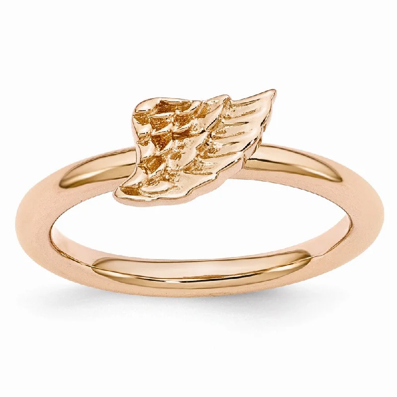 Ladies ring investment value-Rose Gold Tone Plated Sterling Silver Stackable 6mm Angel Wing Ring