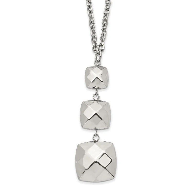 Ladies necklaces collectible items-Stainless Steel Polished Hollow Squares Dangle Necklace