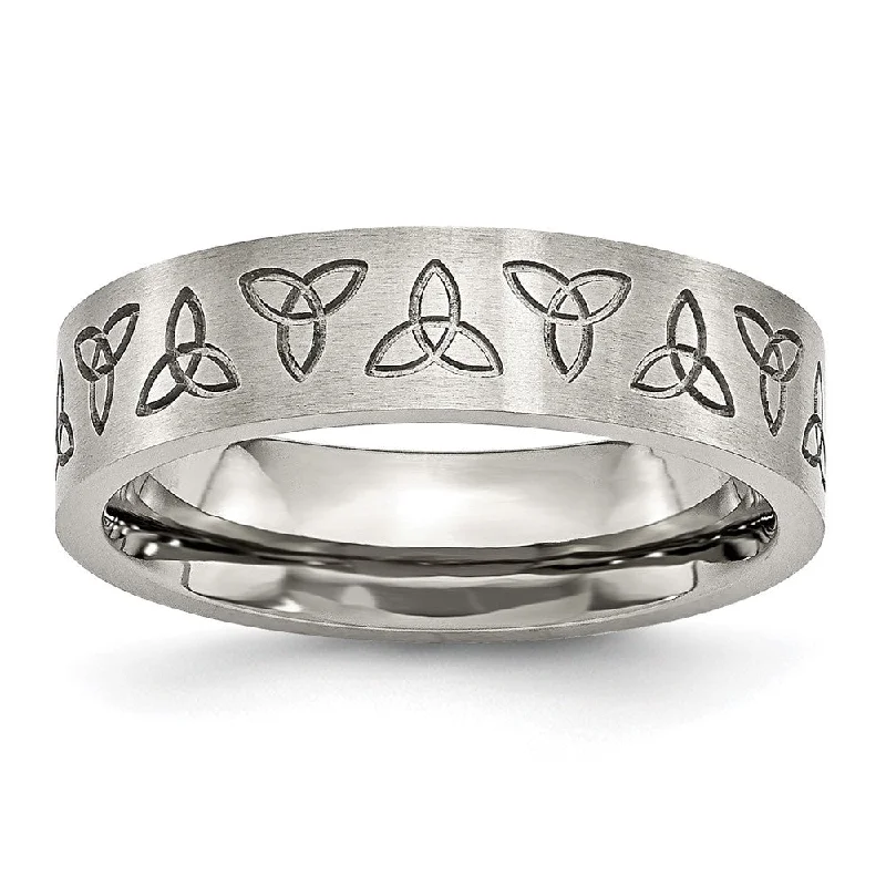 Ladies ring minimalist styles-6mm Stainless Steel Brushed Trinity Symbol Standard Fit Band