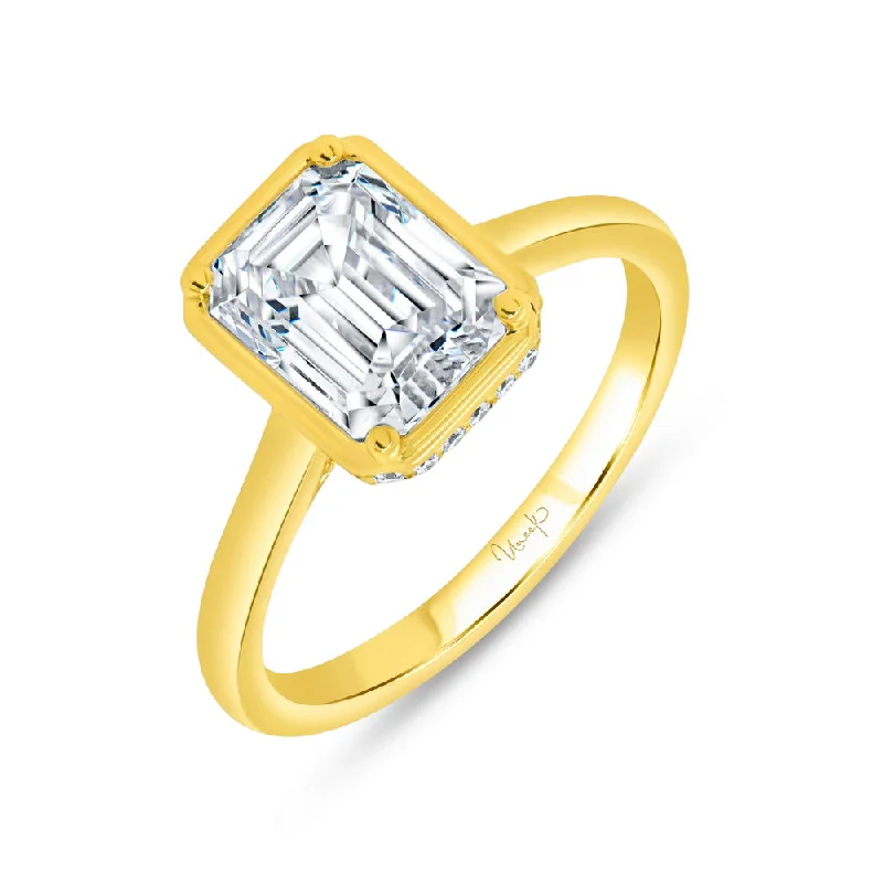 Ladies engagement rings gold bands-Uneek Alexandria Collection Bezel Engagement Ring