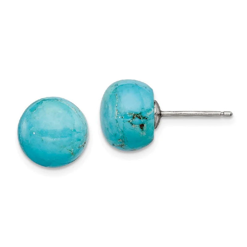 Ladies earrings jade accents-10-10.5mm Button Turquoise Sterling Silver Stud Earrings