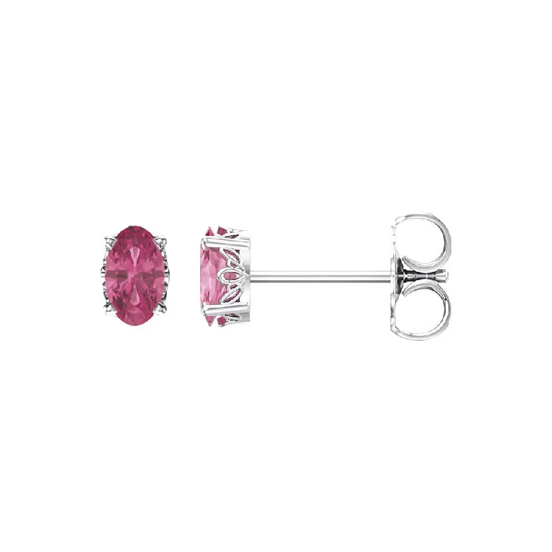 Ladies earrings natural stones-Faceted Oval Pink Tourmaline Stud Earrings in 14k White Gold