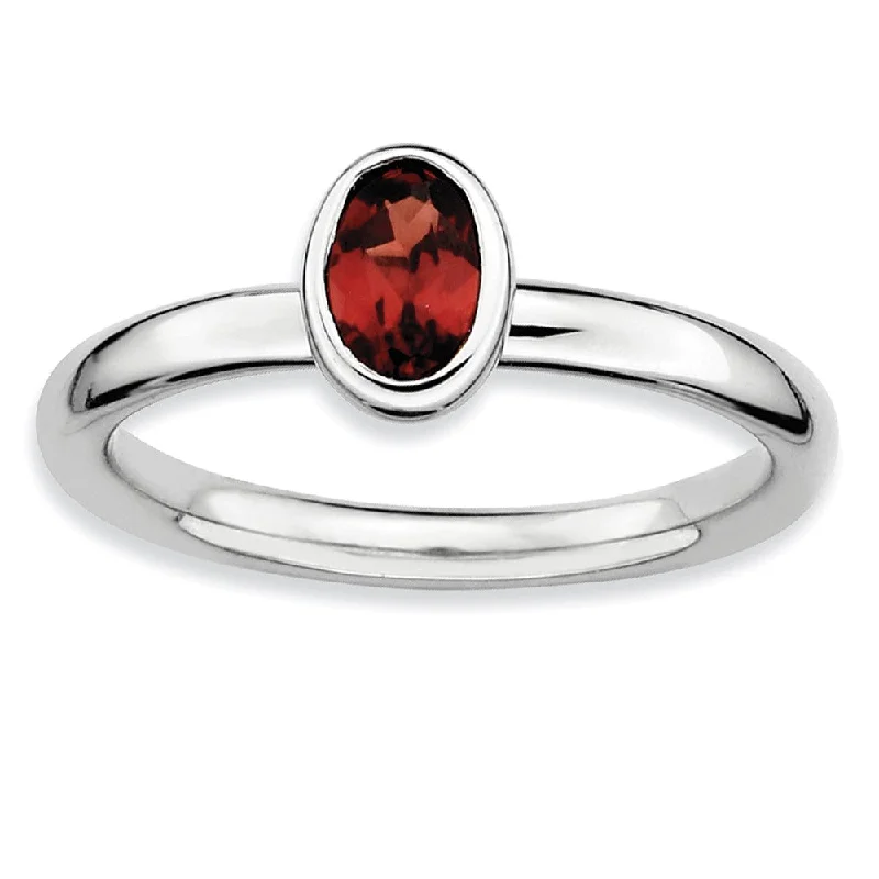 Ladies ring handmade pieces-Sterling Silver Stackable Garnet Solitaire Low Profile Ring