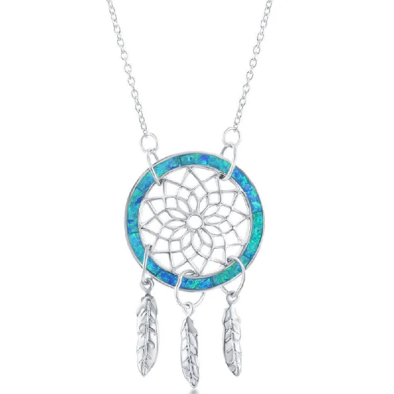 Ladies necklaces daily wear-Sterling Silver Blue Inlay Opal Dream Catcher Necklace