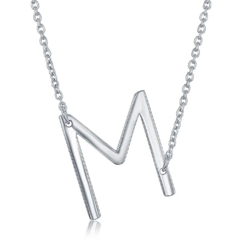 Ladies necklaces floral motifs-Sterling Silver Sideways M Initial Necklace