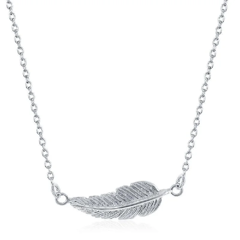 Ladies necklaces white gold-Sterling Silver Leaf Design Necklace