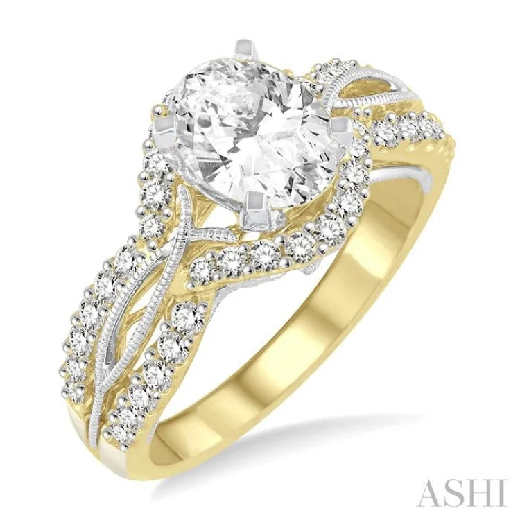 Ladies engagement rings lightweight feel-1/2 Ctw Diamond Semi-Mount Engagement Ring in 14K Yellow and White Gold