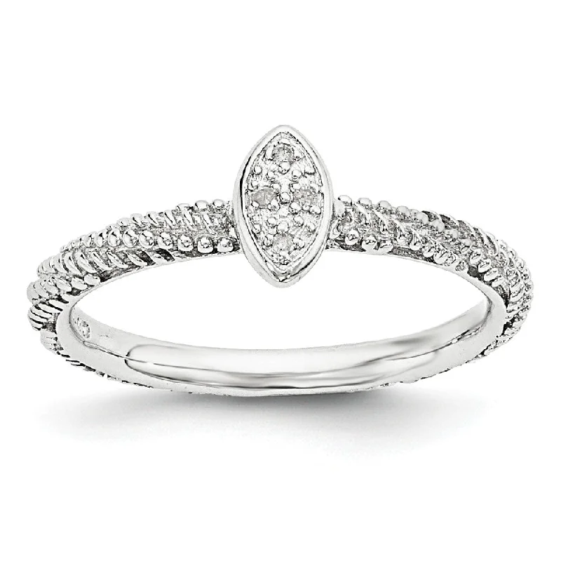 Ladies ring bohemian vibes-Rhodium Plated Sterling Silver .02 Ctw I3 H-I Diamond Stackable Ring