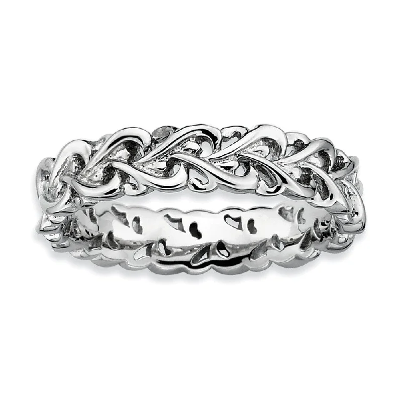 Ladies ring elegant styles-Sterling Silver Stackable Heart 4.5mm intertwined Heart Band