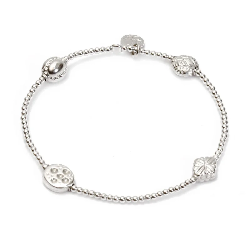 Ladies bracelets elegant styles-Lucky "BALANCE" 4- Beaded all Silver Bracelet