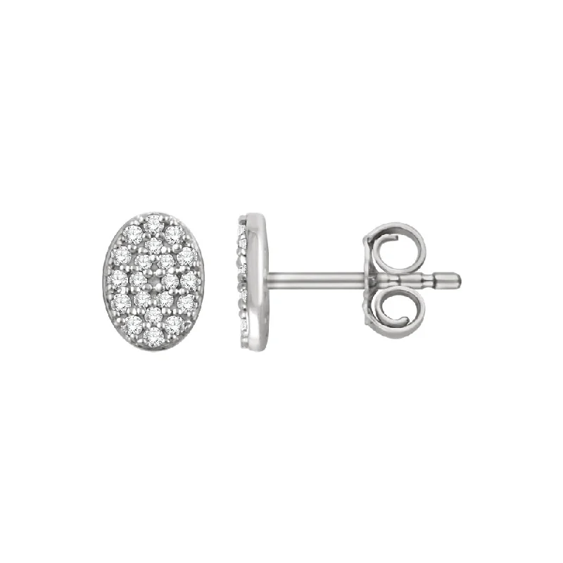 Ladies earrings social media trends-7mm Oval Diamond Cluster Post Earrings in 14k White Gold