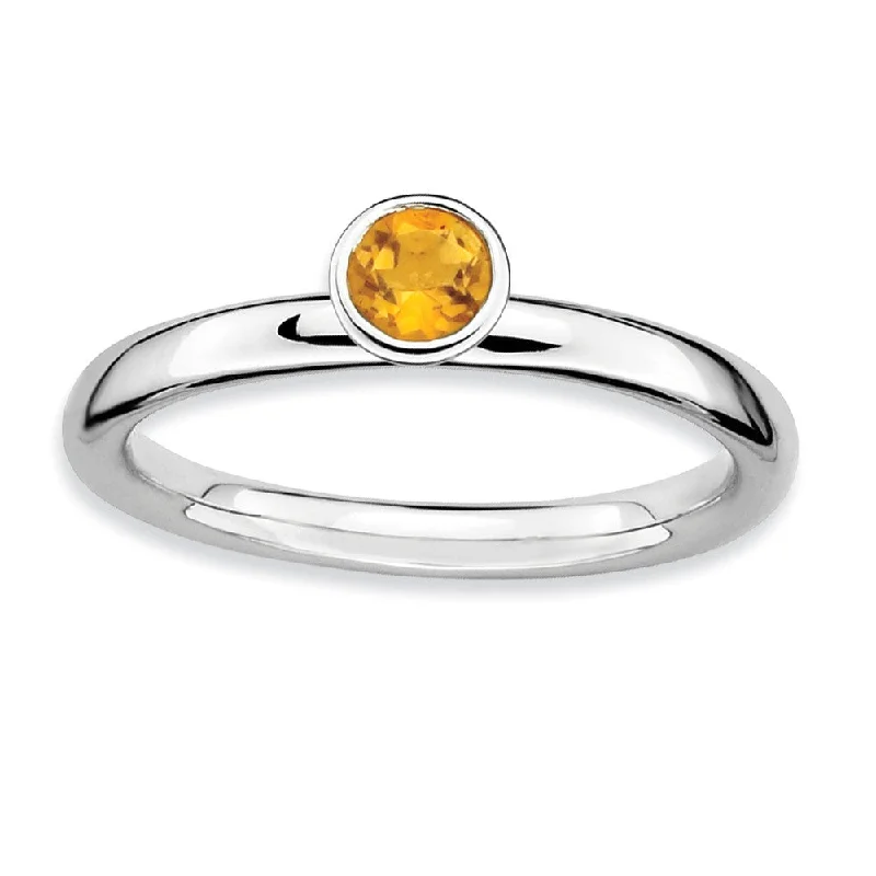 Ladies ring price range-Stackable High Profile 4mm Citrine Silver Ring