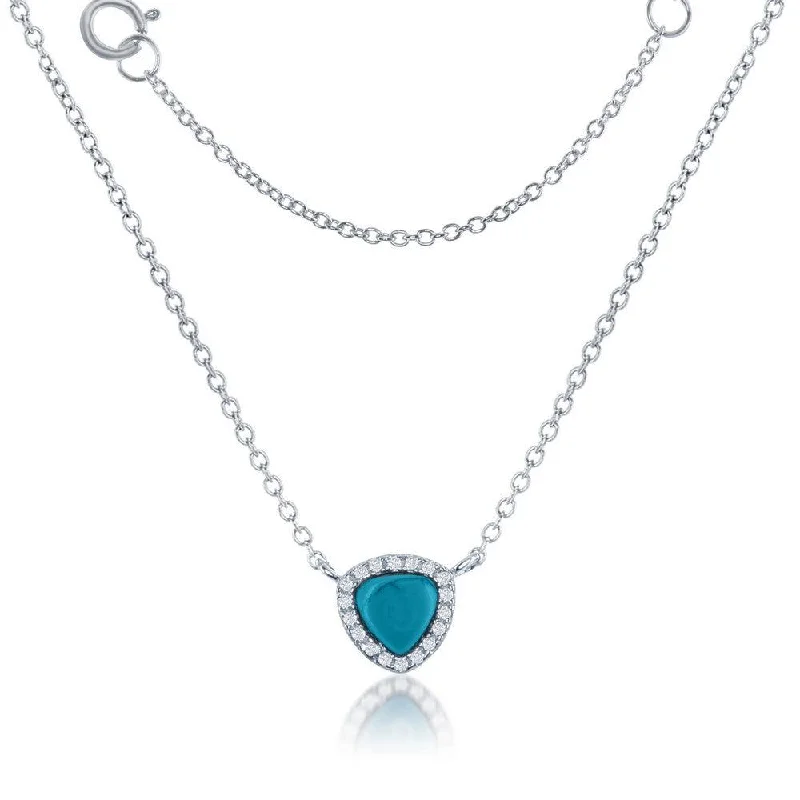 Ladies necklaces 2025 trends-Sterling Silver Triangle Turquoise with CZ Border Necklace