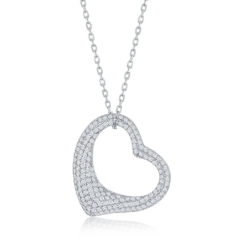 Ladies necklaces Mother’s Day-Sterling Silver Micro Pave Heart Necklace