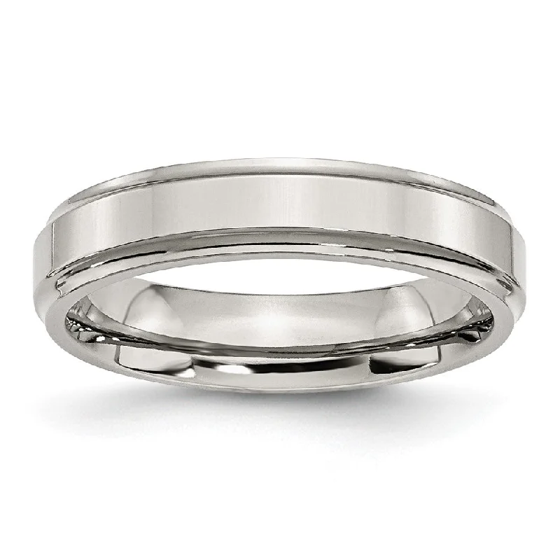 Ladies ring creative designs-5mm Stainless Steel Polished Ridged Edge Standard Fit Band