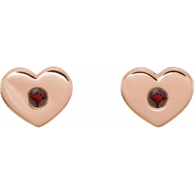 Ladies earrings casual vibes-14k White, Rose or Yellow Gold Mozambique Garnet Heart Earrings, 8x6mm