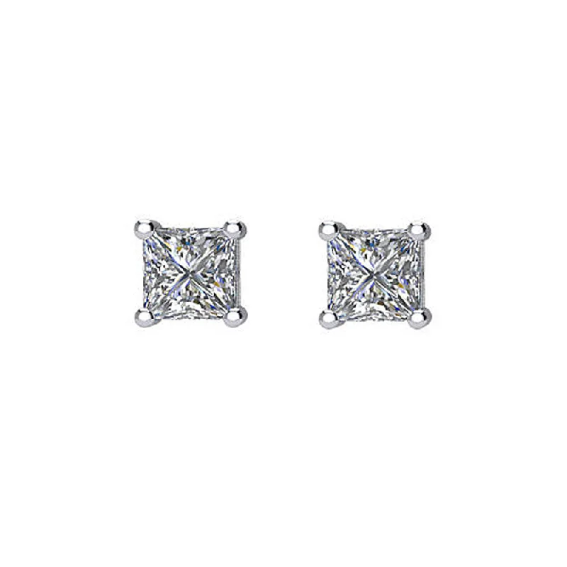 Ladies earrings viral picks-Princess Cut Diamond (G-H, SI2-SI3) Stud Earrings in Platinum