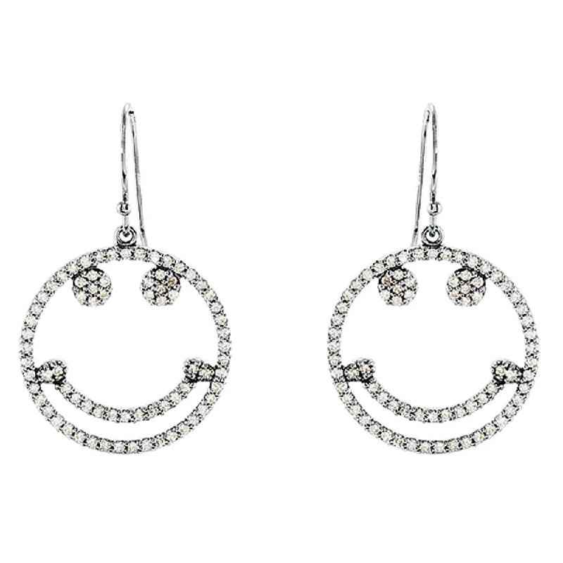 Ladies earrings Mother’s Day-5/8 cttw Diamond Smiley Face Earrings in 14k White Gold