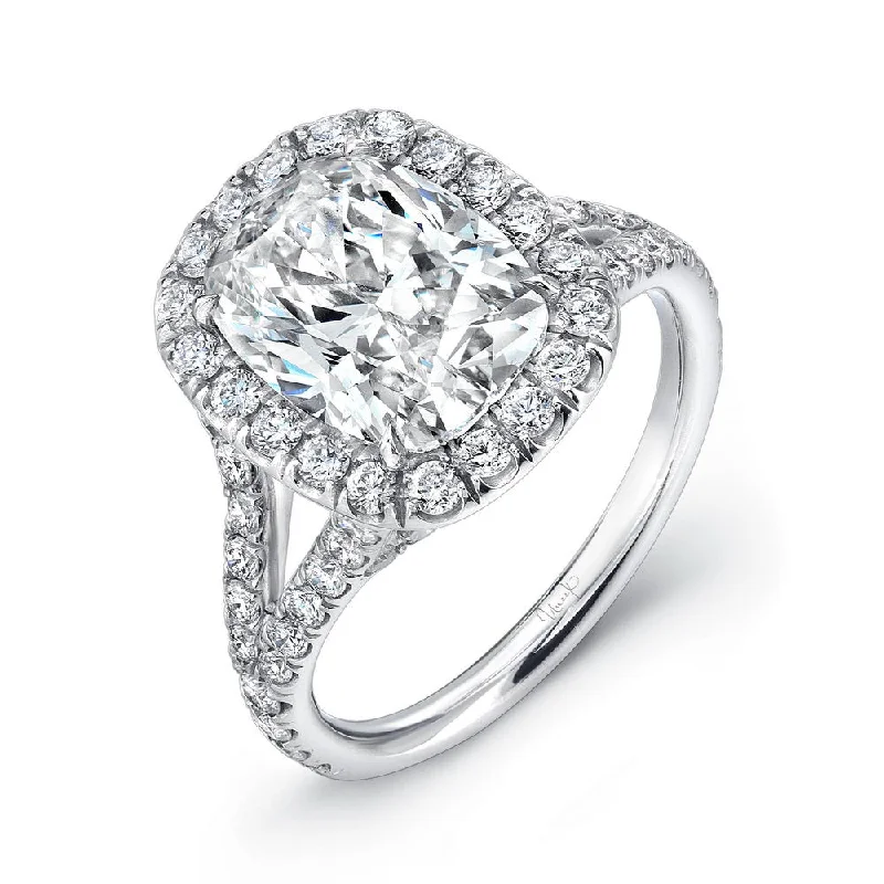 Ladies engagement rings fashion picks-Uneek Elongated Cushion-Cut Diamond Halo Engagement Ring with Split Upper Shank