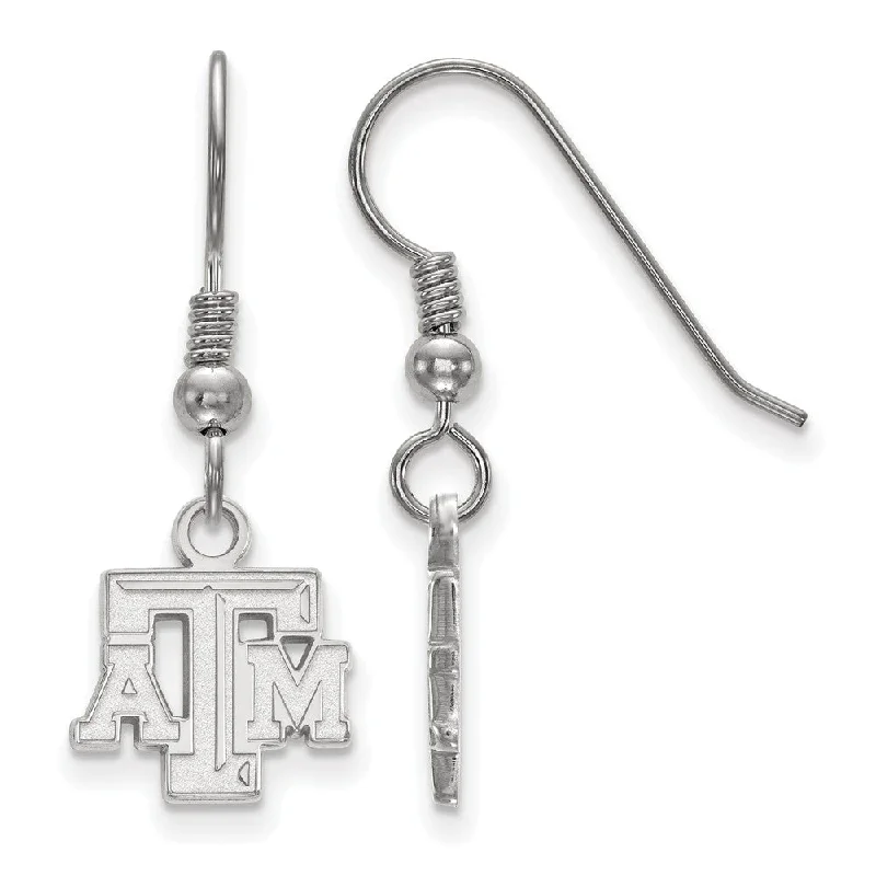 Ladies earrings Mother’s Day-Sterling Silver Texas A&M University XS (Tiny) Dangle Wire Earrings